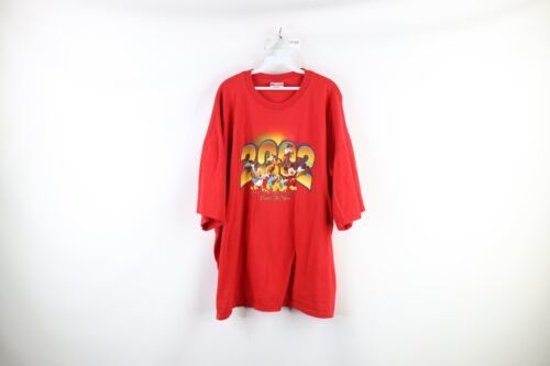 Vintage Y2K 2002 Walt Disney World Mens 2XL Distressed Spell Out T-Shirt Red - £35.05 GBP