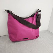 Nine &amp; Co Crossbody Handbag Nylon Zippered Hot Pink Brown Casual Ext Pockets Adj - £14.06 GBP