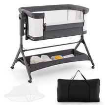 Height Adjustable Bedside Sleeper with Storage Bag and Soft Mattress for Baby-Gr - £170.64 GBP