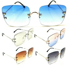 Oversized Square Slim Rimless Aviator Sunglasses Casual Luxury Elegant Fancy Vtg - £8.73 GBP