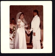 SNAPSHOT from ALBUM * WEDDING color photo BRIDE &amp; GROOM reciting vows wh... - $8.86