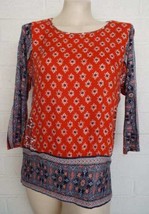 LUCKY BRAND Size S Colorful Floral print cotton blend knit pullover casual top - £9.41 GBP