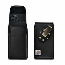 iPhone 12 Pro Max 5G (2020) Vertical Holster Black Leather Pouch with Heavy - £29.75 GBP