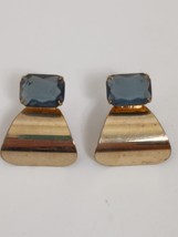 Goldtone Blue Jewel Pierced Earrings 1.5&quot; - $168.38 MXN