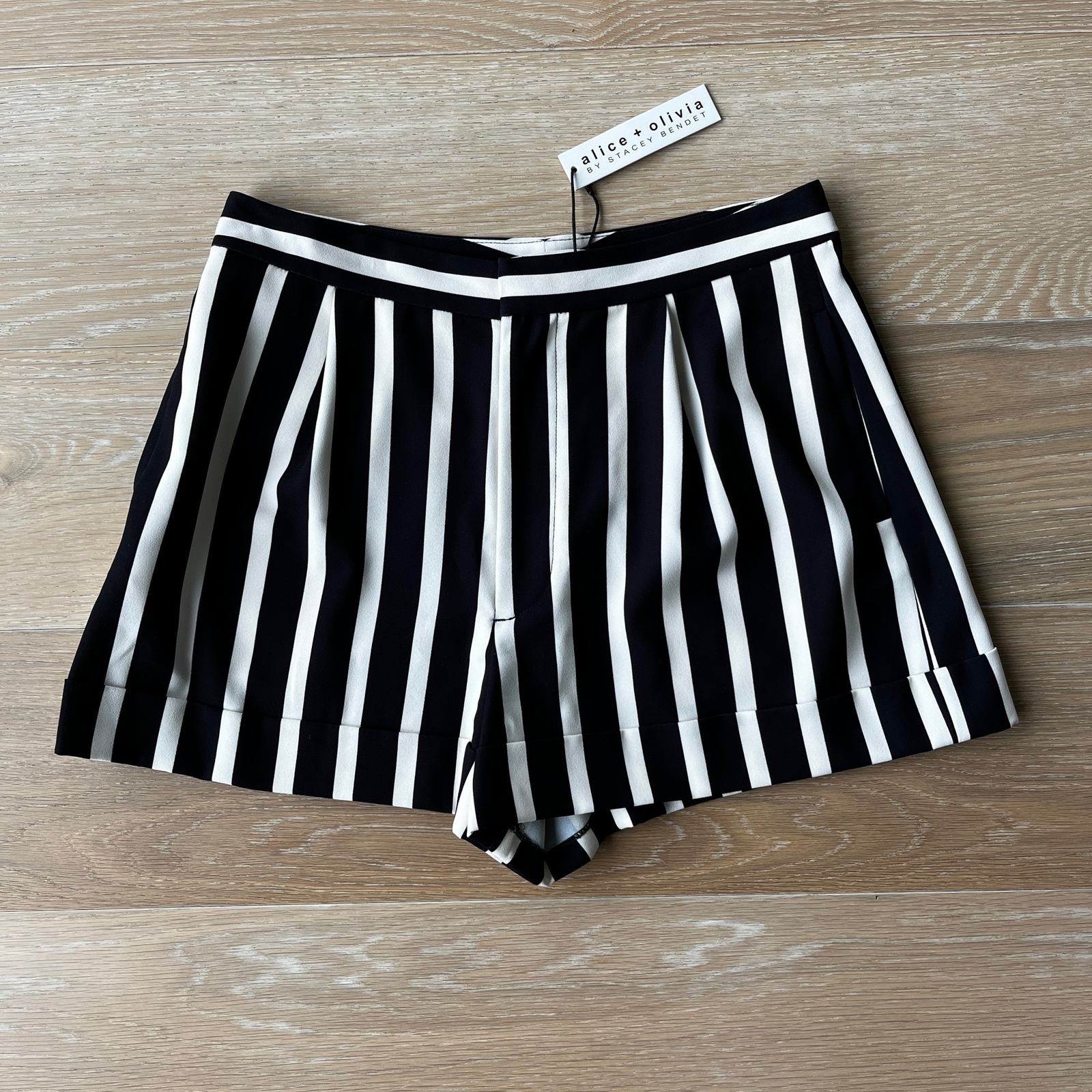 Primary image for Alice + Olivia Conry Pleated-cuff Shorts Moondust Stripe Black sz 8 NWT