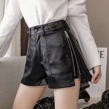 Low Waist Punk Stylish Black Women Real Genuine Sheepskin Leather Shorts - £68.82 GBP