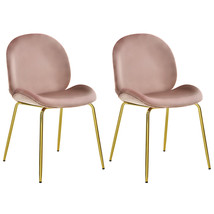 Costway 2 PCS Velvet Accent Chairs Dining Side Chairs w/Gold Metal Legs Pink - £205.59 GBP