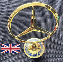 Mercedes Gold Bonnet Raised Star Emblem Badge Chrome C E S CLK Class 44mm - $28.29