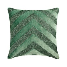Teal Blue Velvet Beaded Embroidered Chevron 16&quot;x16&quot; Throw Pillow Cover Himadri - £53.59 GBP+