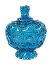 LE Smith Moon &amp; Stars Blue Pedestal 10&quot; Compote Candy Dish Bowl w/Lid Vintage - $64.34