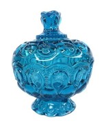 LE Smith Moon &amp; Stars Blue Pedestal 10&quot; Compote Candy Dish Bowl w/Lid Vi... - £50.48 GBP