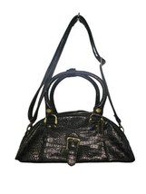 Black Leather Crocodile Shoulder Bag With Brass Hardware  - $95.00