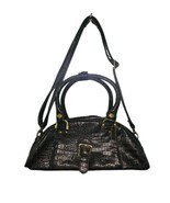 Black Leather Crocodile Shoulder Bag With Brass Hardware  - $130.29 CAD