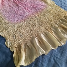 100% Silk Crinkle Scarf Ruffle Wrap 66 x 42 Stretchy Smocked Ruched Pink Gold - £93.92 GBP