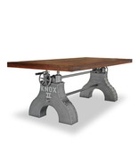 KNOX II Adjustable Dining Table - Embossed Cast Iron Base - Rustic Walnut - £3,991.88 GBP
