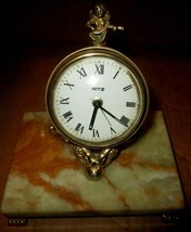 Ritz Onyx Marble Alarm Mantel Clock wind up with Cherub  - $37.39