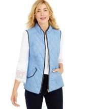 $70 Charter Club Quilted Stand-Collar Vest Blue Size Small - $31.68