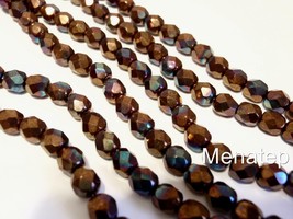 25 6mm Czech Glass Firepolish Beads: Bronze Luster - Opaque Red - £1.45 GBP