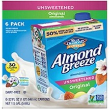 Almond Breeze Unsweetened Original Almond Milk, 6 pk./32 fl. oz. NO SHIP... - $34.64