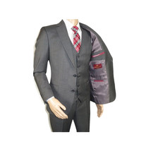 Men Suit BERLUSCONI Turkey 100% Italian Wool Super 180's 3pc Vested #Ber12 Gray image 6