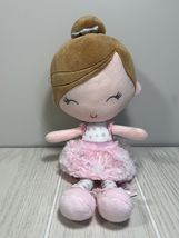Baby Starters small plush ballerina doll pink star skirt dress brown hair - $9.77