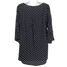 Suzanne Betro Tie Front Scoop Neck Navy White Polka Dot Rayon Tunic Blou... - £18.30 GBP