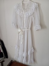 Vintage 80s DBA LA White Lace Dress Women 9 Tier Lace Skirt Made USA Pra... - £59.16 GBP