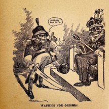 1914 WW1 Print Waiting For Orders Satire Art Antique Military War Collec... - $34.99