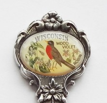 Collector Souvenir Spoon USA Wisconsin Robin Wood Violet Celeste Silver Plate - $9.99