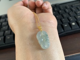  Icy Jade Jadeite Leaf 18k Gold Pendant Necklace Certified Burma Natural  - £85.42 GBP