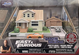 Jada Fast &amp; Furious Nano Scene Toretto House Diorama Set W/2 Cars - $15.79