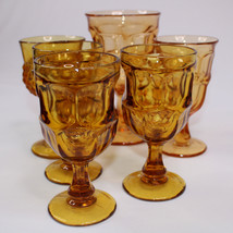 Vintage Amber Indiana Carnival Glass Drinking Glasses Set Of 6 Mixed Footed - £17.30 GBP