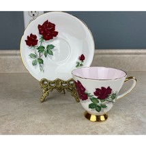 Old Royal Bone China England Deep Red Floral Rose Tea Cup And Saucer Set - $16.82