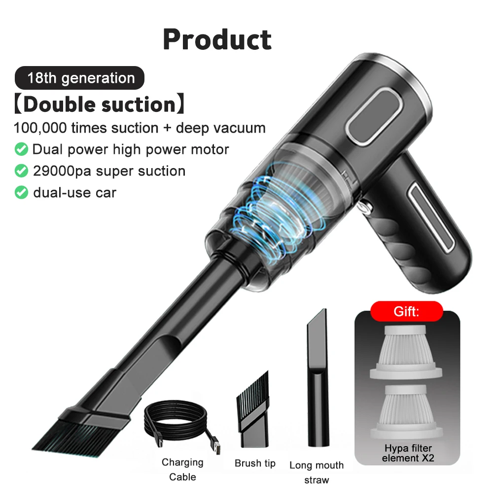 Car Cleaning Vacuum Cleaner 29000Pa Wireless Car Vacuum Cleaner USB Portable - £17.19 GBP+