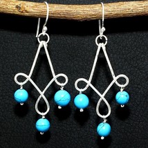 Solid 925 Silver Natural Turquoise Gemstone Handmade Earring For Women&#39;s Jewelry - £4.57 GBP