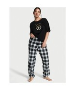 Victoria&#39;s Secret Flannel Jogger Tee-Jama Set Black Size XL Short NEW - $61.54 CAD