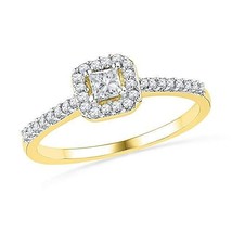 10kt Yellow Gold Womens Princess Diamond Solitaire Square Halo Bridal Wedding En - £321.67 GBP