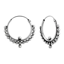 925 Sterling Silver 16 mm Bali Hoop Earrings with Balls - £12.80 GBP