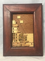 Vintage hand crafted wood picture featured 3D village &amp; Brown frame - £11.86 GBP