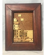 Vintage hand crafted wood picture featured 3D village &amp; Brown frame - £11.82 GBP