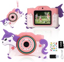 DIYMSX Kids Camera,HD Digital Kids Camera Unicorn Cartoon 32GB SD Card-Pink - £35.03 GBP