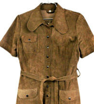 Retro 1970s Womens M Chestnut Brown Suede Suit Skirt &amp; Jacket Hippy Snap - $221.86