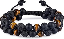 Tiger Eye Stone Bracelet Excellent Quality Black Onyx and Lava Beads 8mm Handmad - £14.63 GBP
