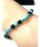 Sterling Silver Onyx Turquoise Beads Bracelet  6.5” - $51.97 CAD