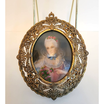 Antique 1920s Hand Painted Filigree Brass Framed Victorian Woman Signed - £315.39 GBP