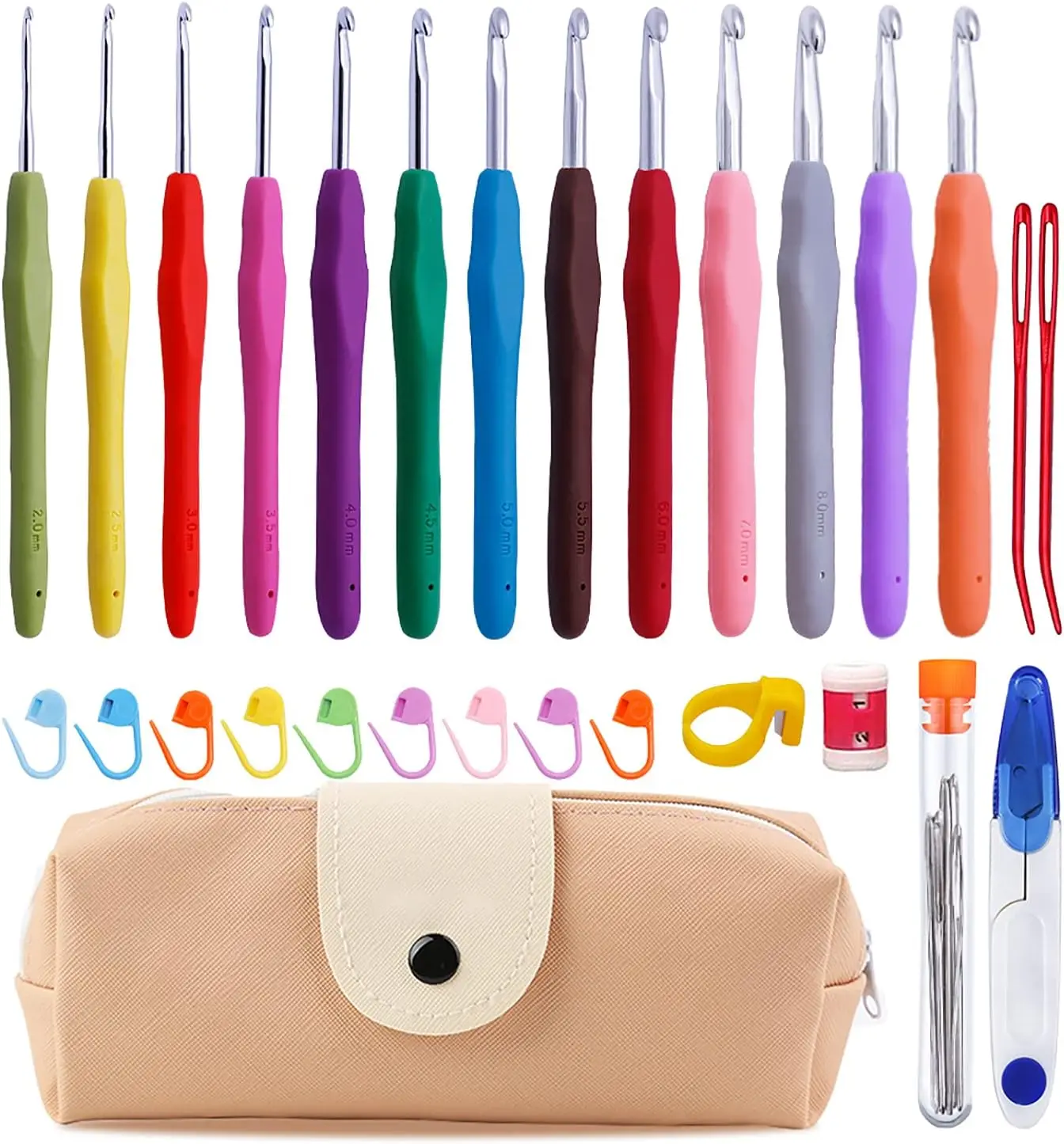 Coloured Ulticolor Hooks Set Ergonomic Handle Crochet Knitting Needles -38Pack