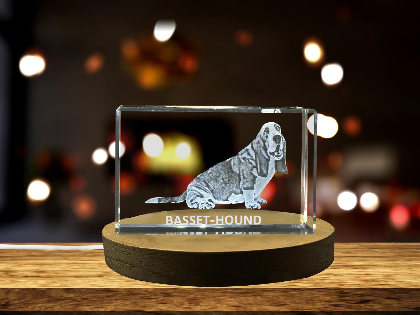 LED Base included | Unique 3D Engraved Crystal with Basset Hound Design