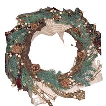 Christmas Wreath, Nature Inspired Handcrafted 17” White And Gold&amp;Green L... - $11.76