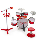 Kids Jazz Drum Keyboard Set with Stool and Microphone Stand-Red - Color:... - $199.46 CAD