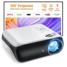Projector, Native 1080P Bluetooth Projector With 100&#39;&#39;Screen, 9500L Port... - £112.63 GBP